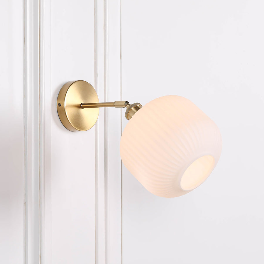 Brushed Brass Fluted Frosted Glass Wall Light