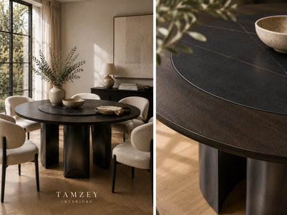 Imperia Round Veneer Dining Table with Ceramic Lazy Susan
