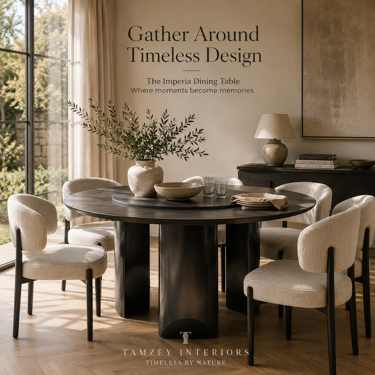 Imperia Round Veneer Dining Table with Ceramic Lazy Susan