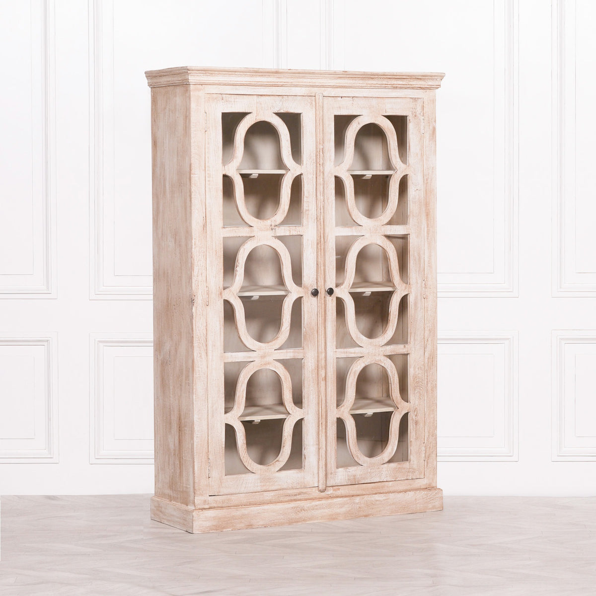 Wooden Two-Door Display Cabinet – Rustic Charm with Adjustable Shelving