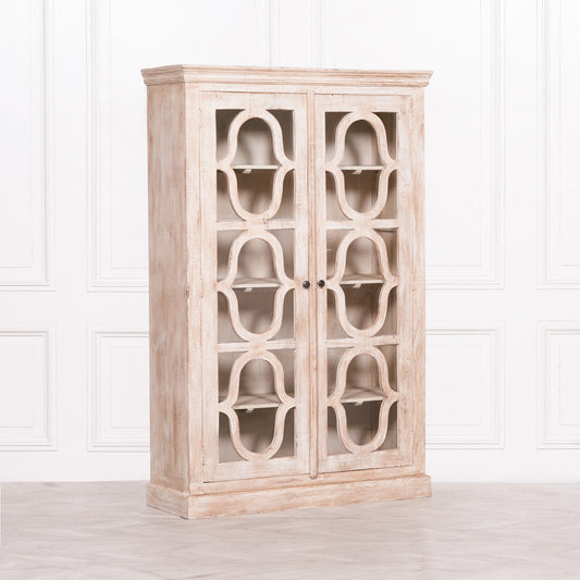 Wooden Two-Door Display Cabinet – Rustic Charm with Adjustable Shelving