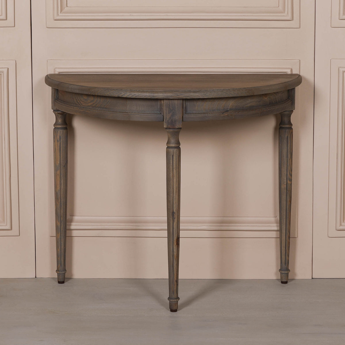 Rustic Pine Wooden Demi Lune Console