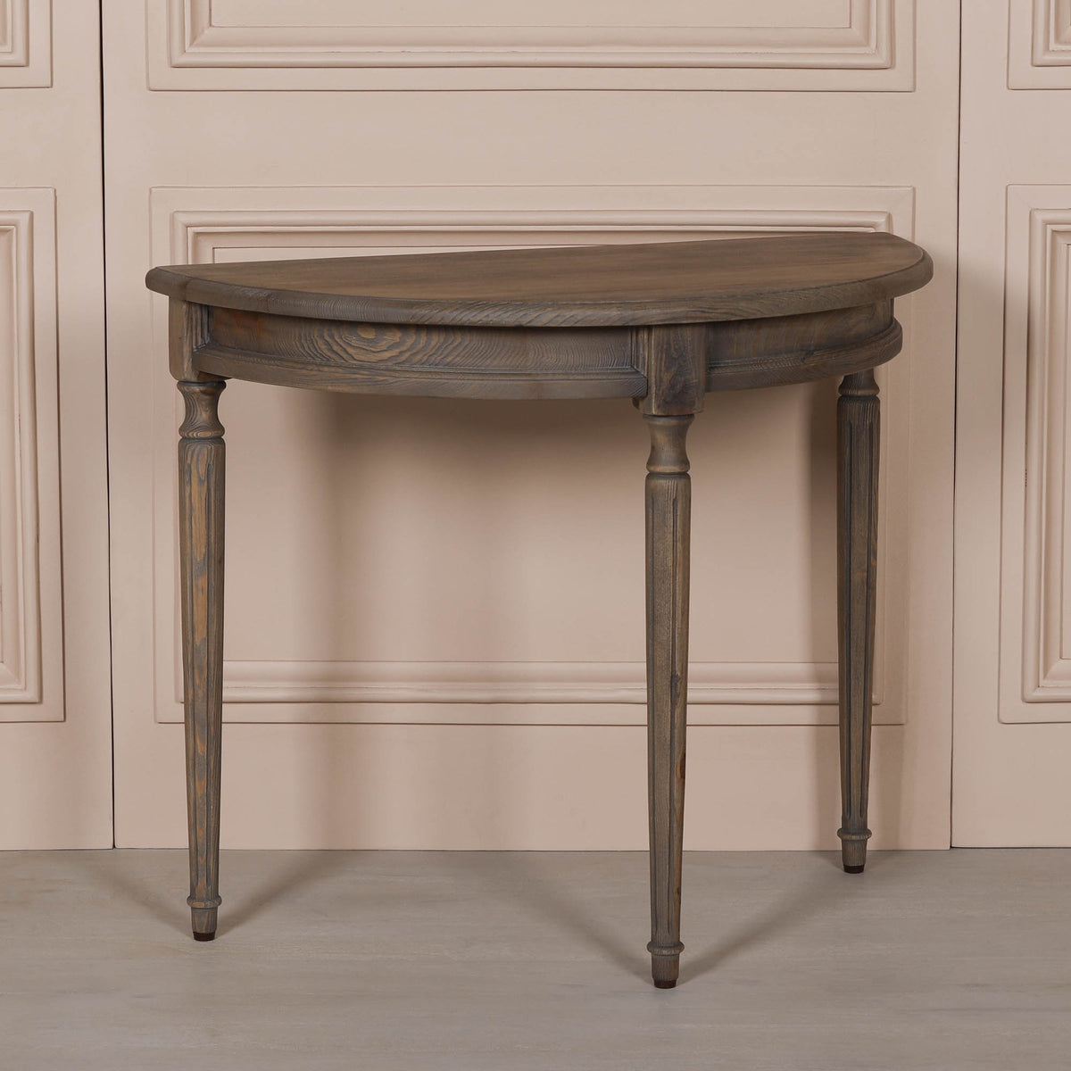 Rustic Pine Wooden Demi Lune Console