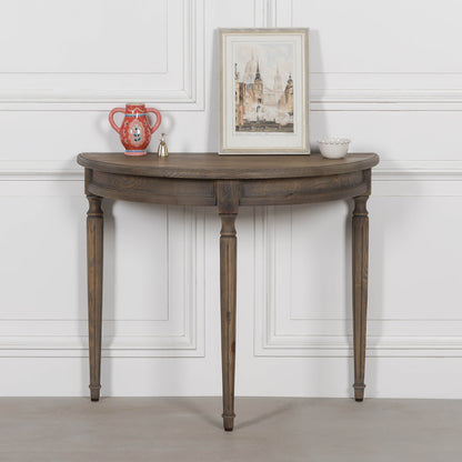 Rustic Pine Wooden Demi Lune Console