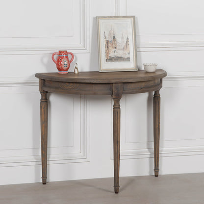 Rustic Pine Wooden Demi Lune Console