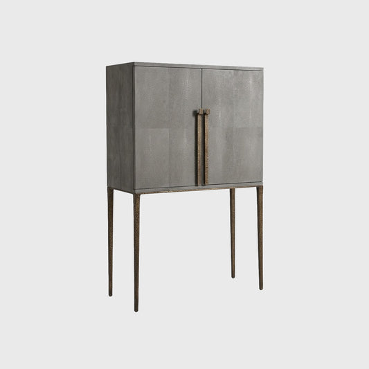 Maison Bronze Bar Cabinet and Shagreen Leather