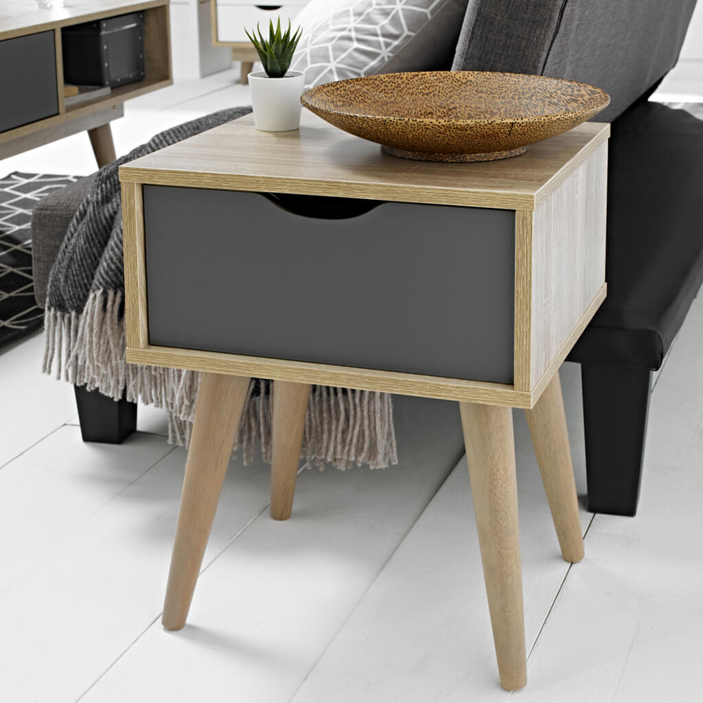 Scandi Light Oak & Grey Side Table - image 2