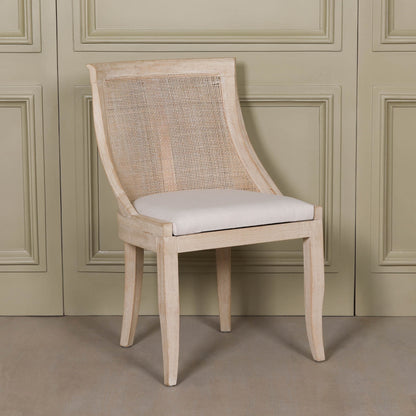 Light Wooden Sloped Rattan Upholstered Dining Chair