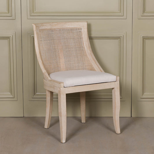 Light Wooden Sloped Rattan Upholstered Dining Chair