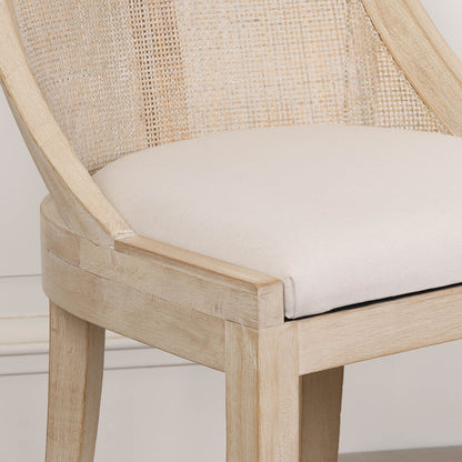 Light Wooden Sloped Rattan Upholstered Dining Chair