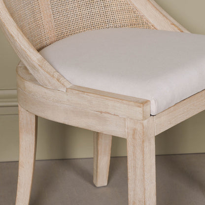 Light Wooden Sloped Rattan Upholstered Dining Chair