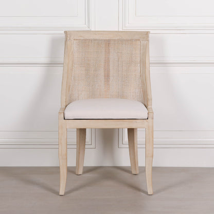 Light Wooden Sloped Rattan Upholstered Dining Chair