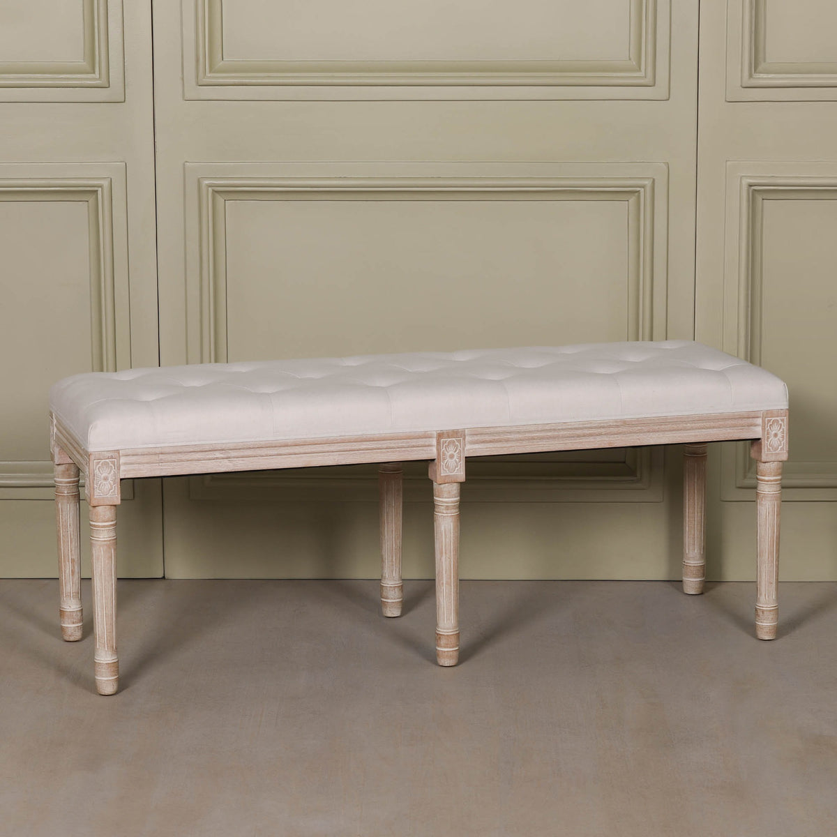 Light Wooden Louis Upholstered Bench