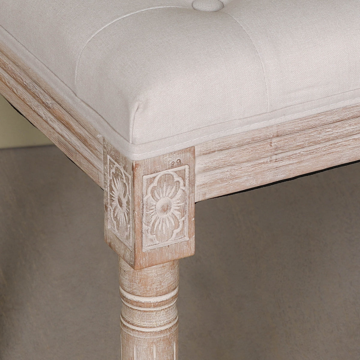 Light Wooden Louis Upholstered Bench