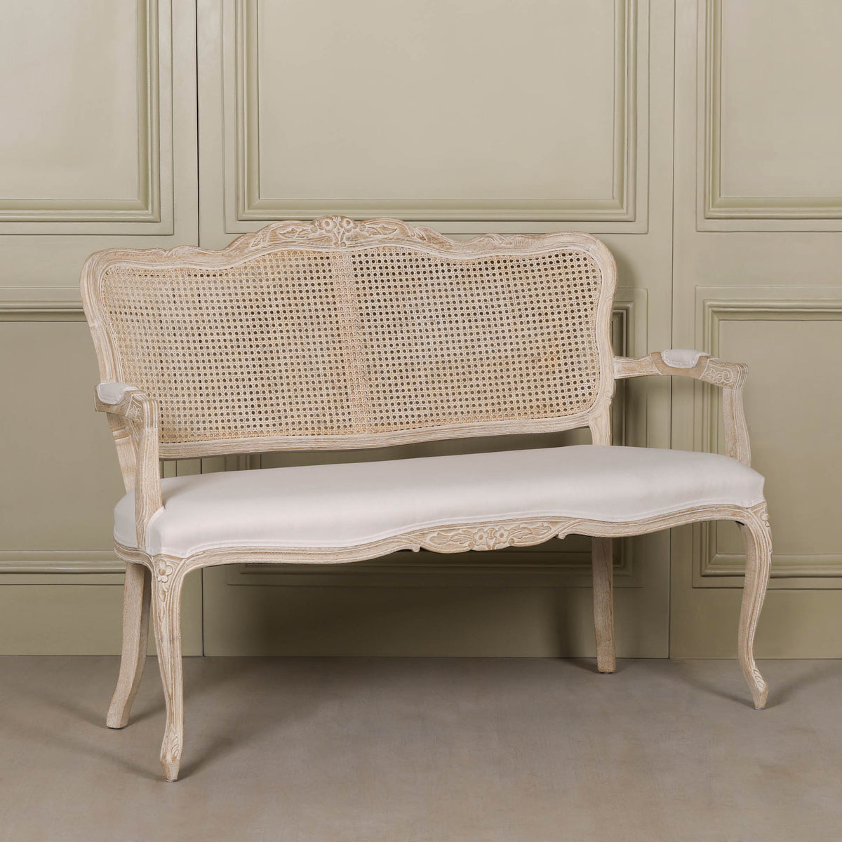 Wooden Louis Upholstered 2 Seater Settee