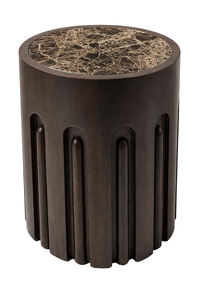 Barola marble and carved mango wood side table
