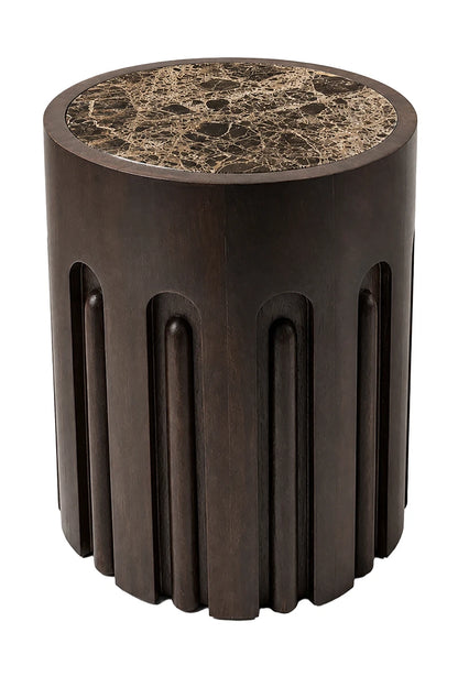 Barola marble and carved mango wood side table