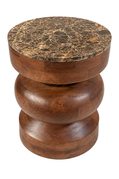 Barola marble and carved mango wood side table