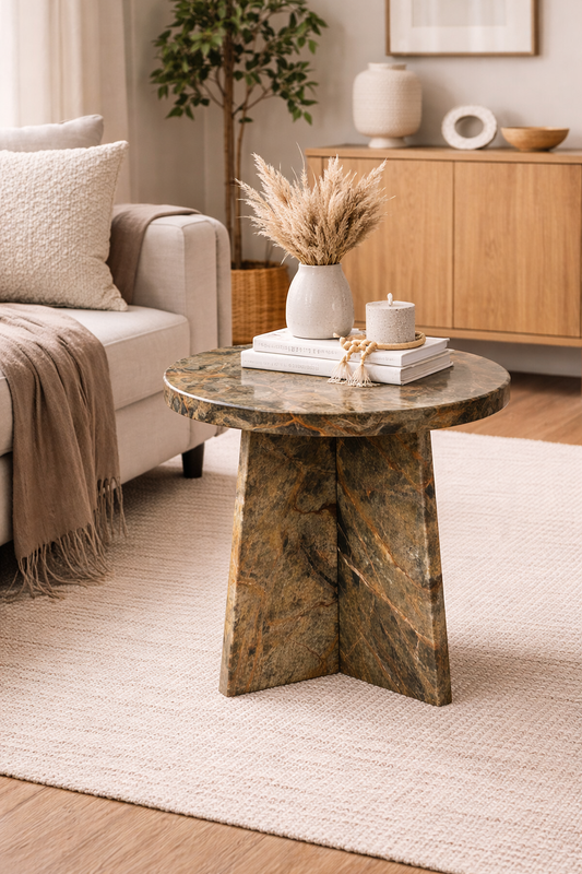 Fazio Round Forest Green Marble Side Table