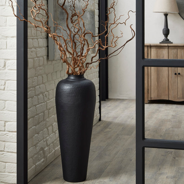 Matt Black Medium Hammered Vase With Lid