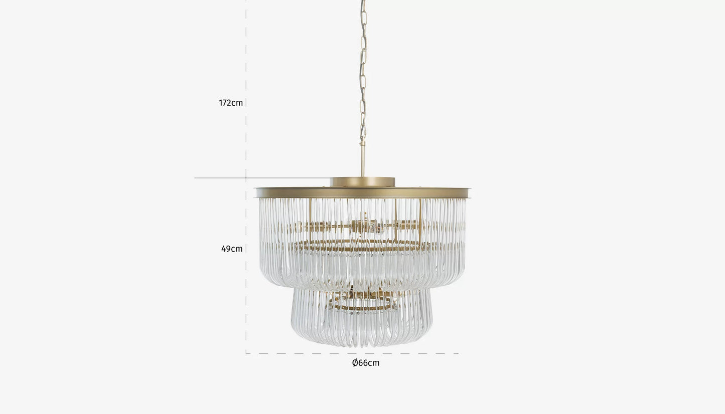 Romy Glass Chandelier in Clear Glass & Brushed Gold Finish