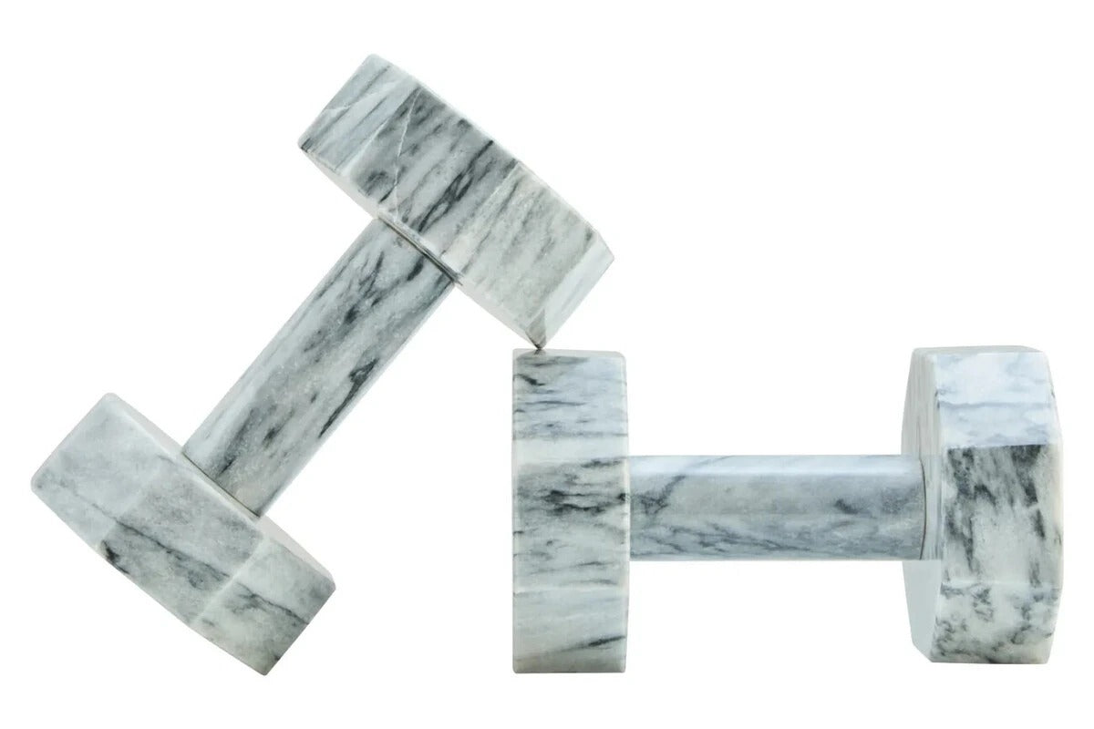 Zoro Set of Two Decorative White Marble Dumbbells