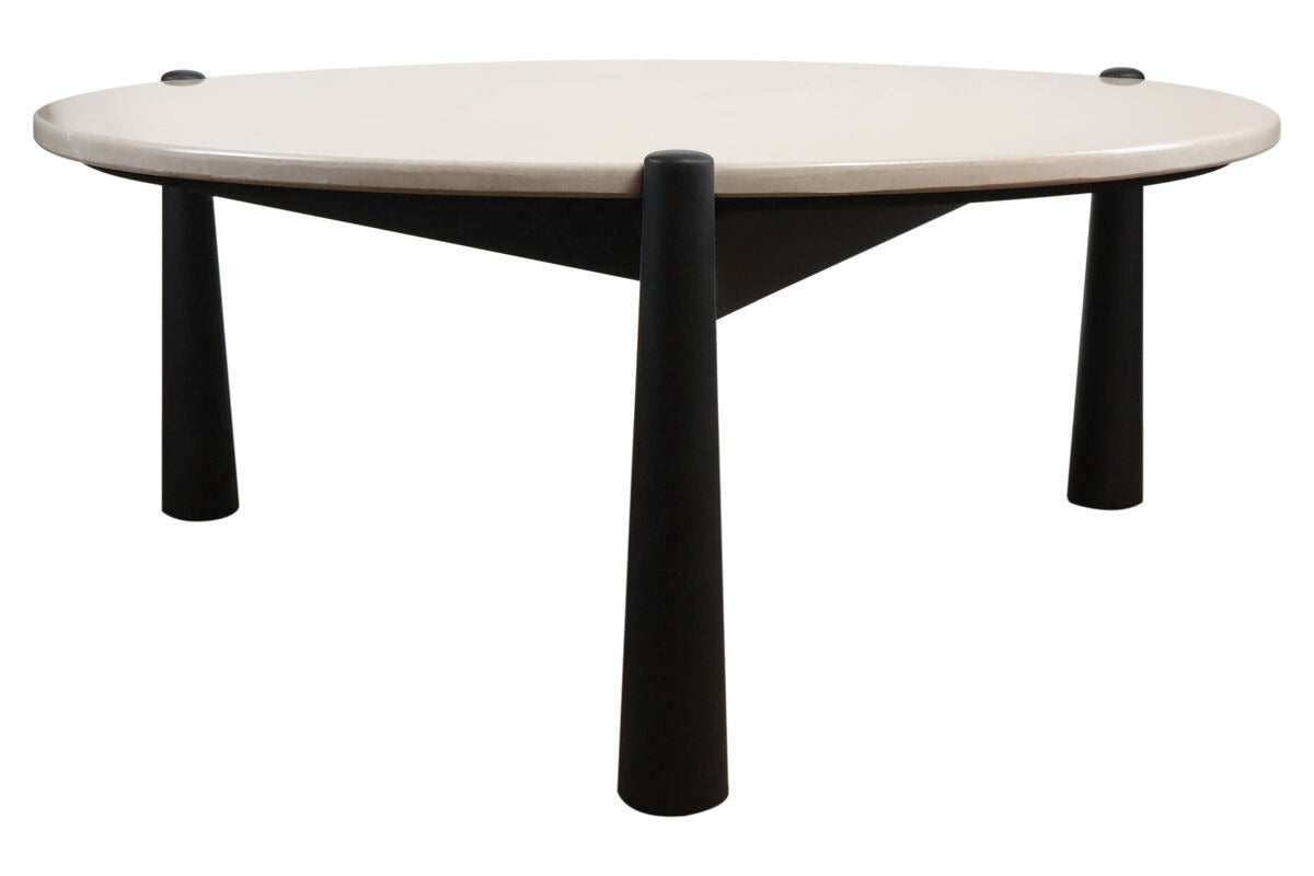 Wilbur Travertine Top and Black Finish Mango Wood Coffee Table