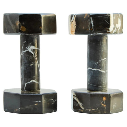 Zoro Set of Two Decorative White Marble Dumbbells