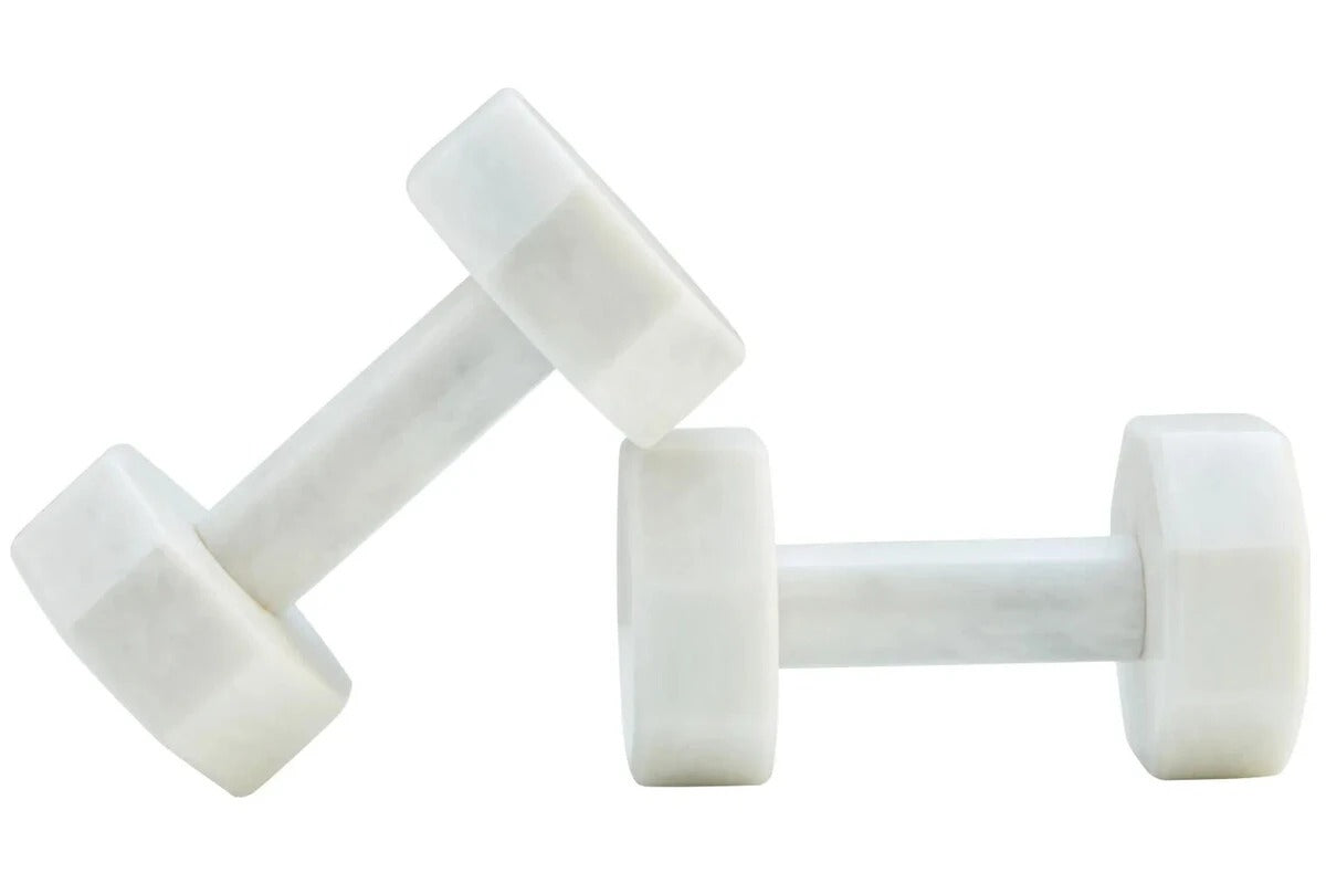 Zoro Set of Two Decorative White Marble Dumbbells