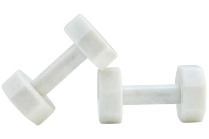 Zoro Set of Two Decorative White Marble Dumbbells