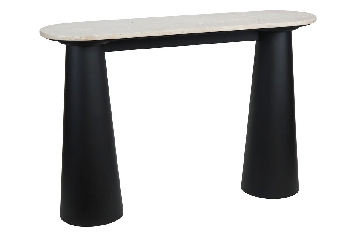 Waris Travertine Top and Black Mango Wood Console Table