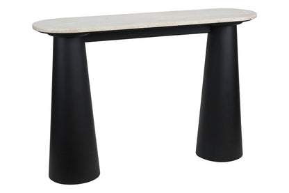 Waris Travertine Top and Black Mango Wood Console Table