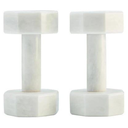 Zoro Set of Two Decorative White Marble Dumbbells