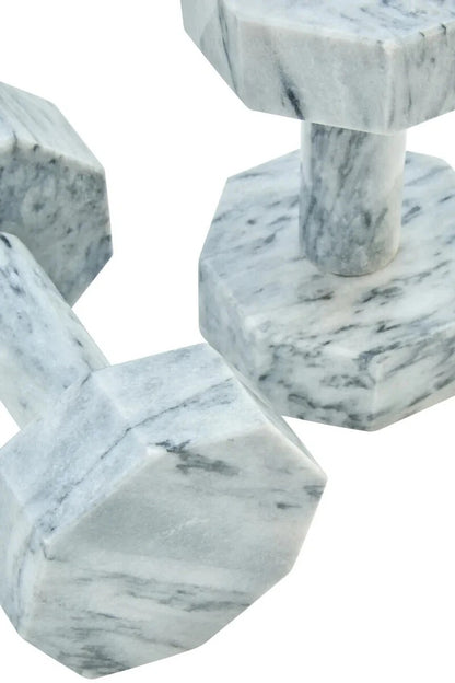 Zoro Set of Two Decorative White Marble Dumbbells