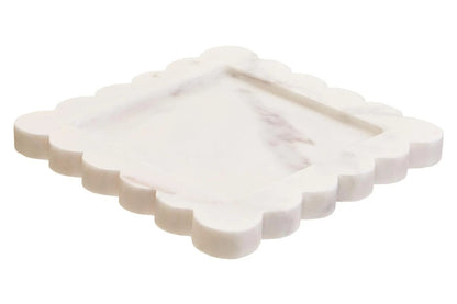 Savio Scalloped White Marble Square Tray