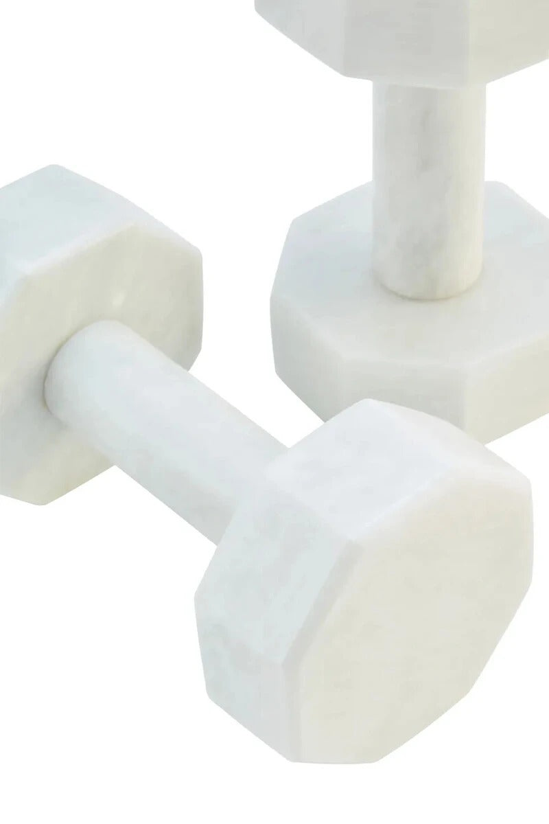 Zoro Set of Two Decorative White Marble Dumbbells