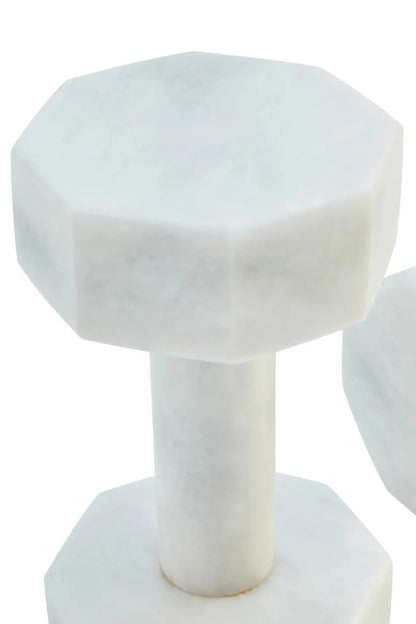 Zoro Set of Two Decorative White Marble Dumbbells