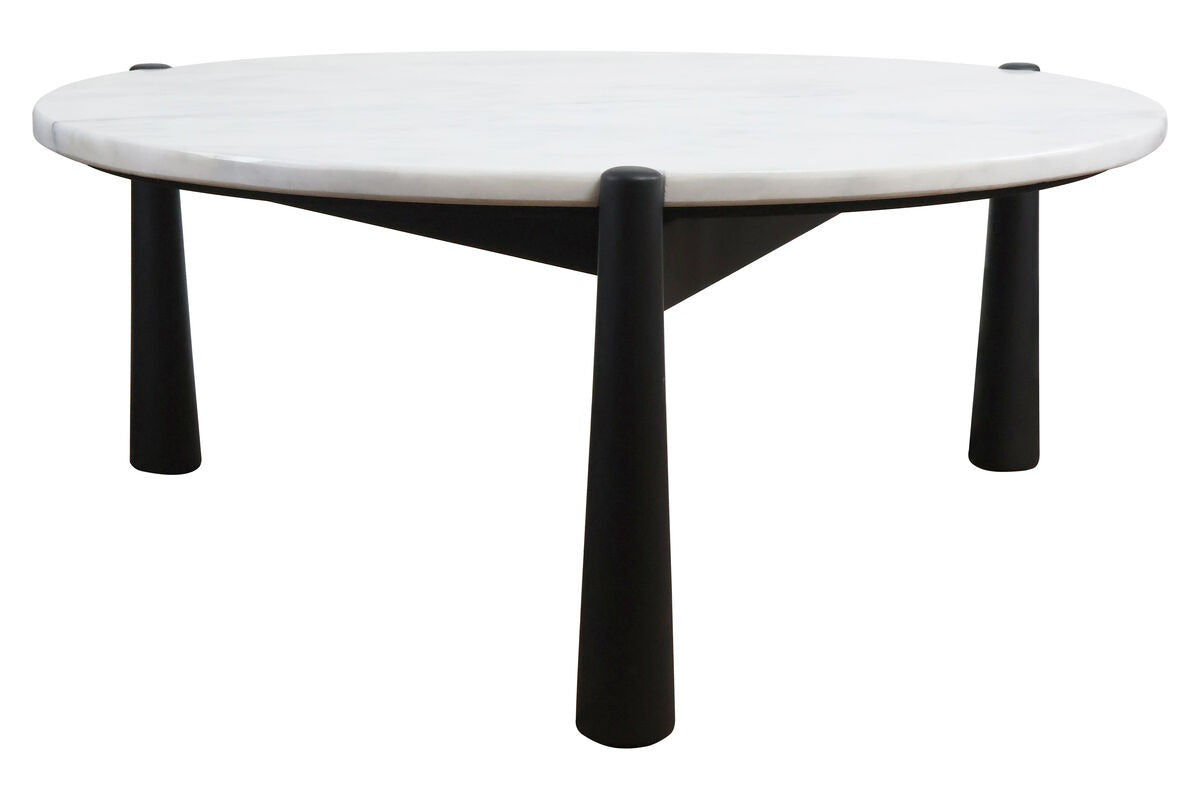 Wilbur White Marble Top and Black Finish Mango Wood Coffee Table
