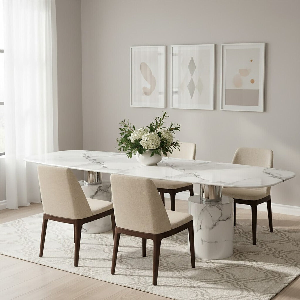 Sesto White Marble Dining Table