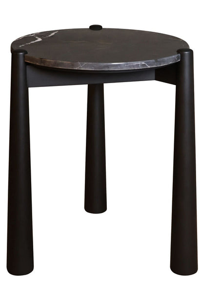 Wilbur Black and White Marble Top Side Table with Mango Wood Legs