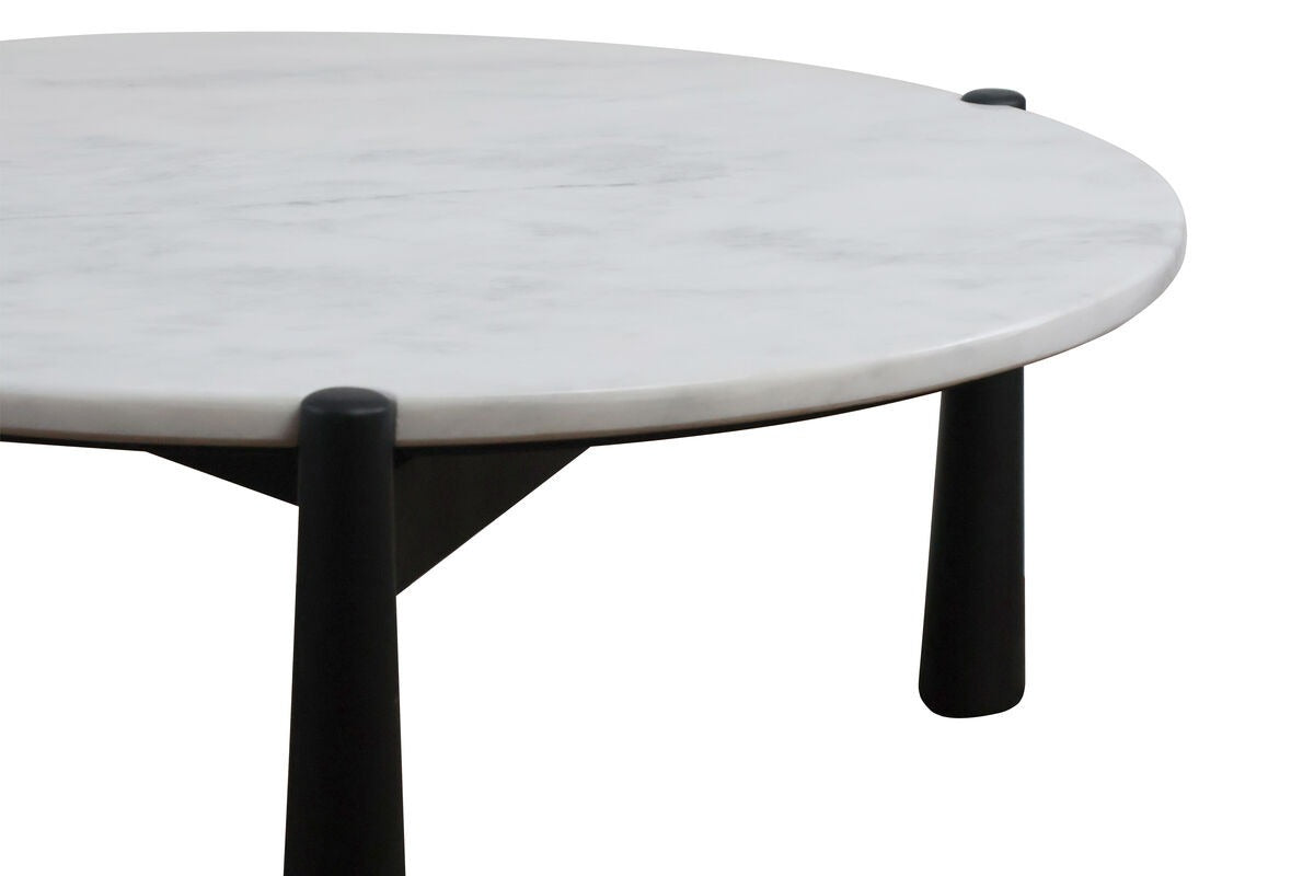 Wilbur White Marble Top and Black Finish Mango Wood Coffee Table