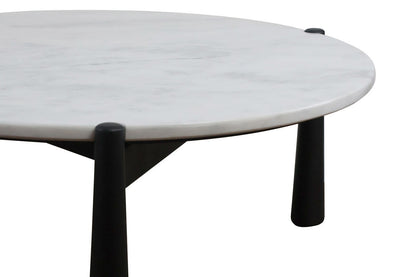 Wilbur White Marble Top and Black Finish Mango Wood Coffee Table
