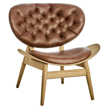 Vinsi Brown Leather Effect Chair with Elm Wood Frame