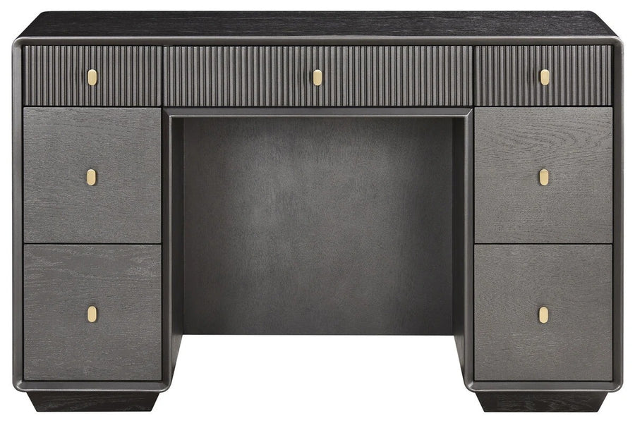 Brown Grey Wood Veneer Seven Drawer Dressing Table