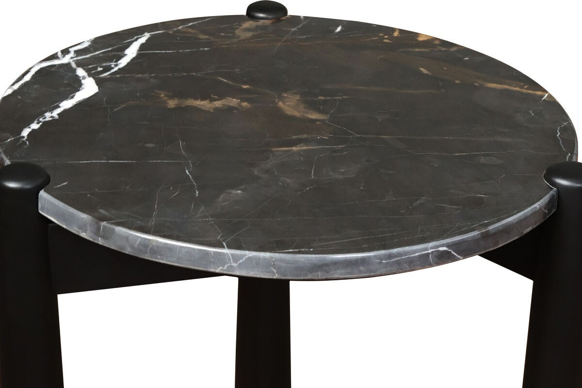 Wilbur Black and White Marble Top Side Table with Mango Wood Legs