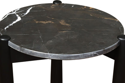 Wilbur Black and White Marble Top Side Table with Mango Wood Legs