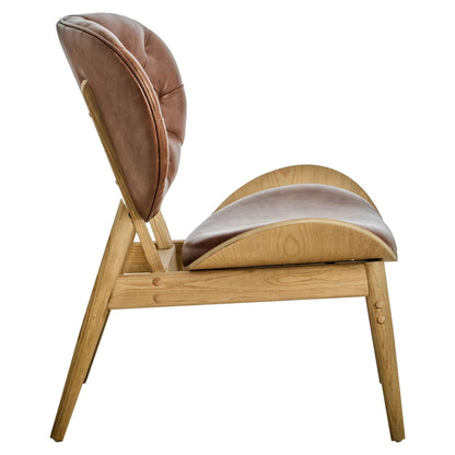 Vinsi Brown Leather Effect Chair with Elm Wood Frame