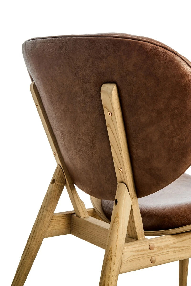 Vinsi Brown Leather Effect Chair with Elm Wood Frame