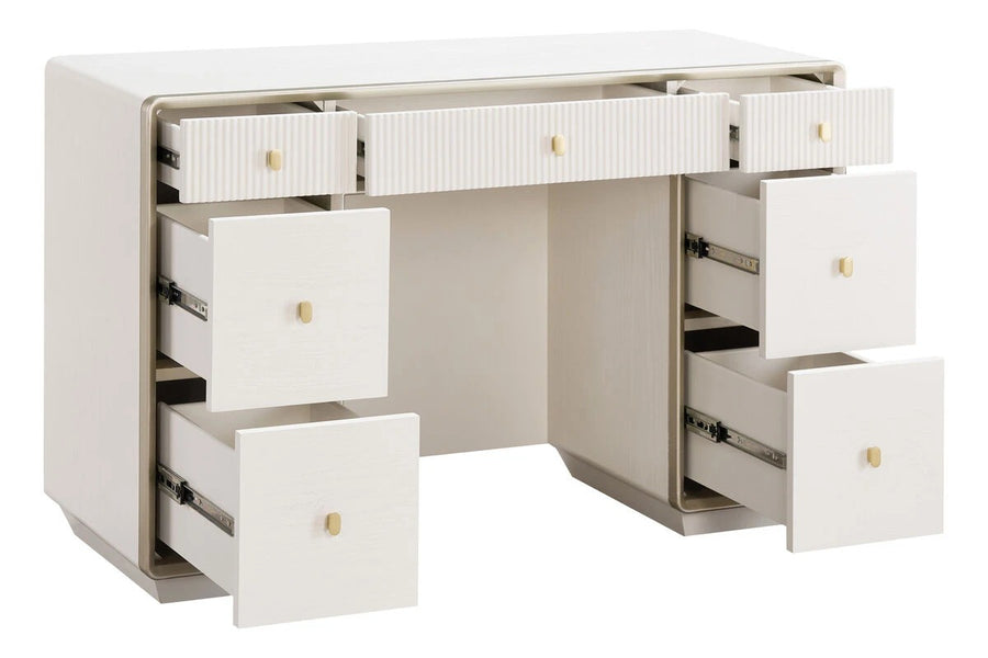 Ivory Wood Veneer Seven Drawer Dressing Table