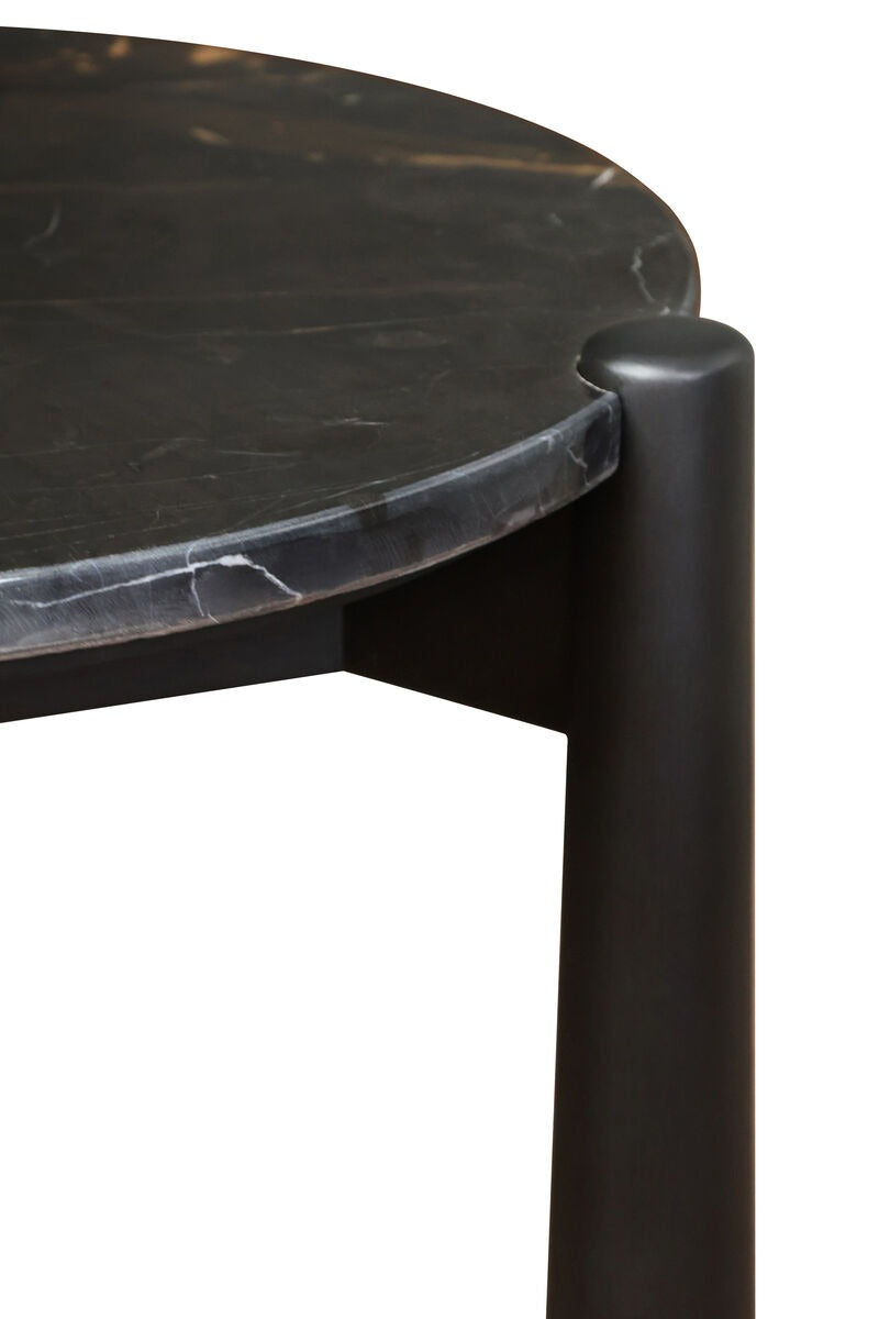 Wilbur Black and White Marble Top Side Table with Mango Wood Legs